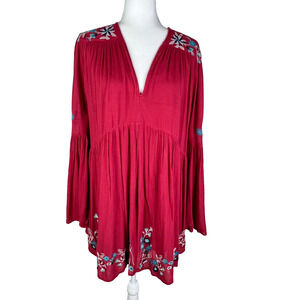 Free People Te Amo Mini Dress‎ Burgundy Floral Embroidered Boho Size XS